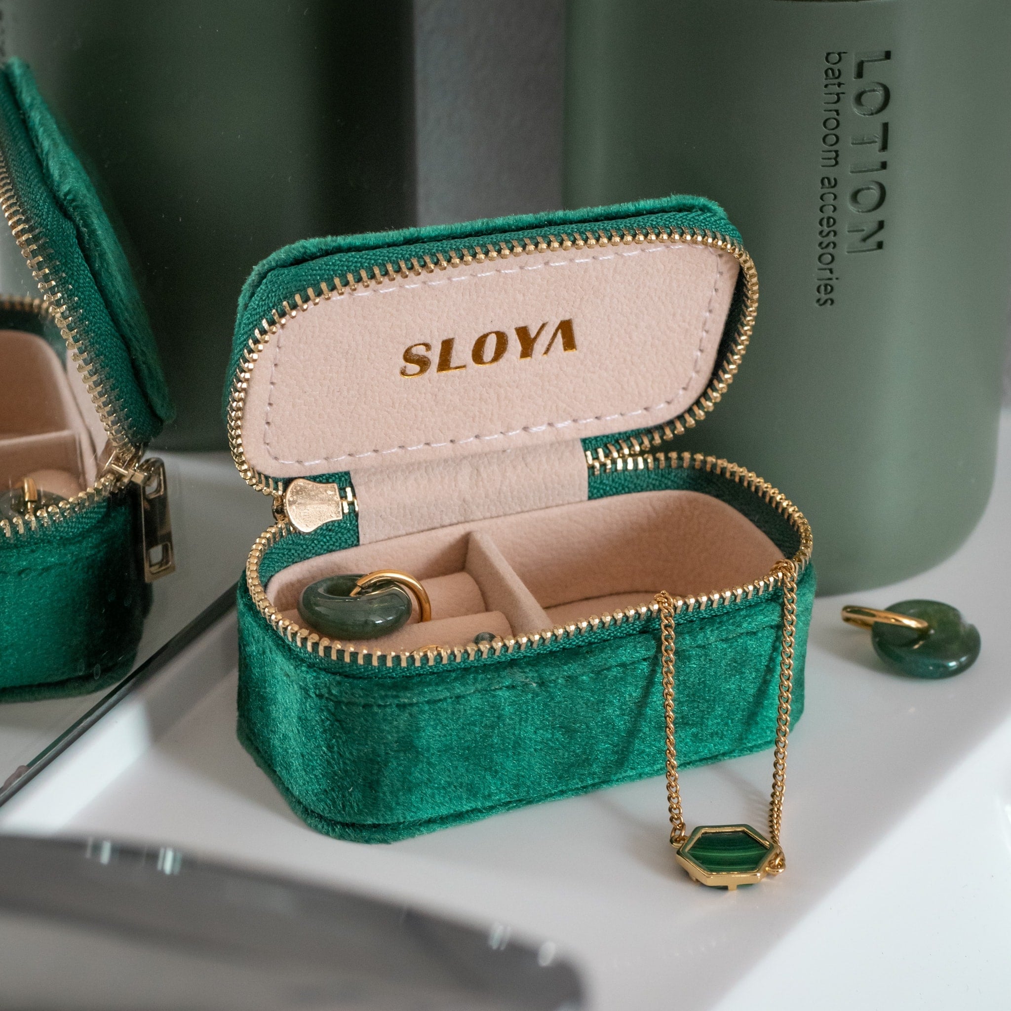 Mini boîte à bijoux velours vert emeraude - SLOYA